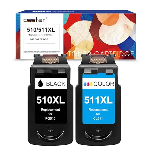CSSTAR Cartucho de tinta 510 511 de repuesto para Canon PG-510XL CL-511XL de alto rendimiento compatible con Canon MP495 MP499 Pixma MP280 MP230 MP235 iP2702 (1 negro 1 tricolor)