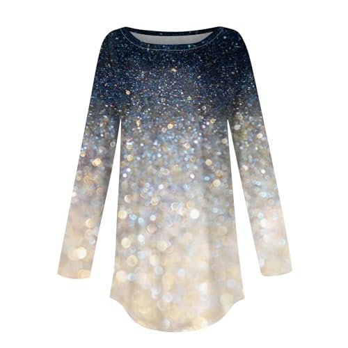 Blusa feminina de manga comprida gola redonda casual caimento solto blusa moderna gráfica elegante t