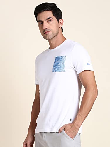 Image of Dennis Lingo Men's Poly Cotton Regular Fit Solid with Printed Patch Pocket Half Sleeve Round Neck T-Shirt
