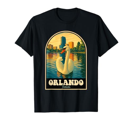 Orlando Florida Lake Eola Swan Vintage Travel Art T-Shirt