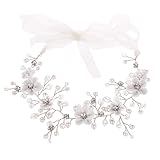 Blumenhaarschmuck Für Bräute,Eleganter Haarband mit Perlen, Kristallen & Künstlichen Blüten,Flexibles Silberfarbenes Hochzeits Haaraccessoire für Damen Mädchen and Brautjungfern