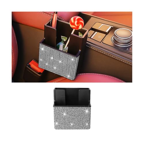 Sandfren Bling Car Seat Side Organizer, Crystal Rhinestone Vehicle Storage Bag Holder for Pen Phone Document, Diamond Sparkling Automotive Organization Box Accessories, Universal Fit (White)
