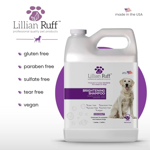 Image of Lillian Ruff PRO Formula Ultra Brightening Dog Shampoo - Professional Whitening & Long-Lasting Odor Eliminator, Remove Stains & Discoloration, Dry Skin & Itch Relief - Aloe & Provitamin B5 Gallon+Pump