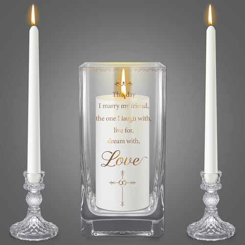 FoldTier Unity Wedding Candles with Holder Wedding Ceremony Unity Candles Set Catholic Religious Accessories Large Decorative Glass Holder Taper for Church(Cross)