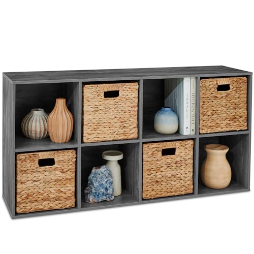 Best Choice Products 8-Cube Storage Organizer, 11in Shelf Opening, Bookcase, Display Shelf, Customizable w/ 3 Removable Back Panels – Dark Gray