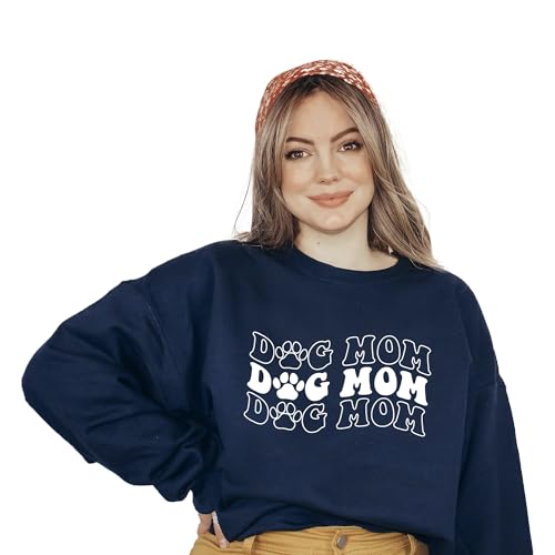 Dog mom Women's Long Sleeve Crewneck Sweatshirt Dog Mama Letter Print Graphic Shirts Pullover Tops4