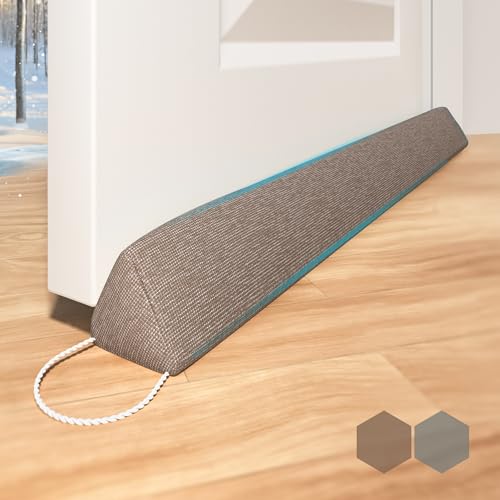 SYIPO Triangle Door Draft Stopper，35.4' Weighted Under Door Draft Blocker Bottom Door Seal Noise & Air，Interior Sound Proof Door Snake Draft Insulation Stopper | Warm in Winter & Cool in Summer，Brown