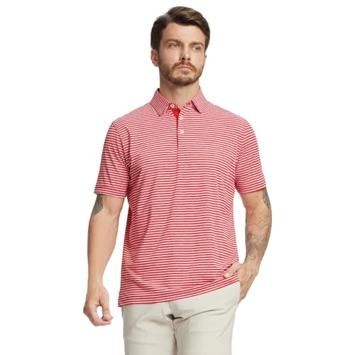 M MAELREG Golf Polo Shirts for Men Stripe Performance Moisture Wicking Dry Fit Collared Mens Polo Shirts Short Sleeve2