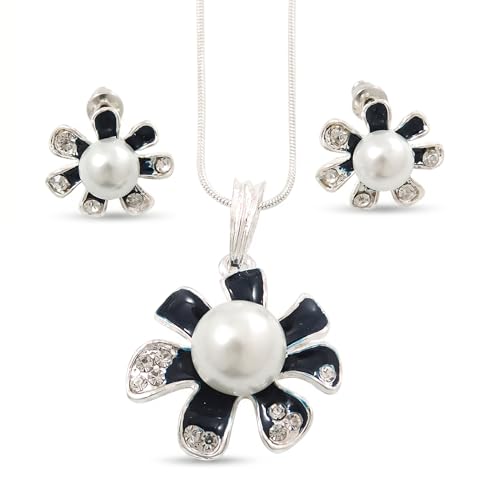 Juego de pendientes y collar con flor de esmalte para cenas formales y oficina