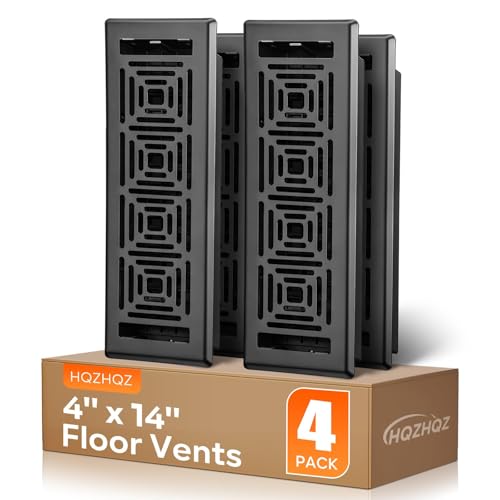 Floor Register 4x14 4 Pack Floor Vent Covers Heavy Duty Steel Walkable Floor Vents Adjustable Decorative Vent Covers for Home Floor Sidewall Office or Ceiling Vent Black