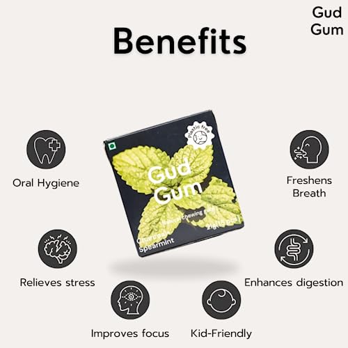 Image of Gud Gum- Natural, Plastic Free Chewing Gum- Pack of 2- No added artificial colours, flavours & sweeteners (Charcoal Mint)