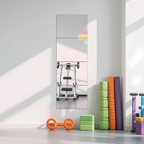 Image of Ruomeng Full Length Wall Mirror Tiles - 12 inch x 16 inch x 4Pcs Frameless Full Body Mirror Tiles Wall Mounted Mirror for Home Gym Vanity Bedroom, Living Room