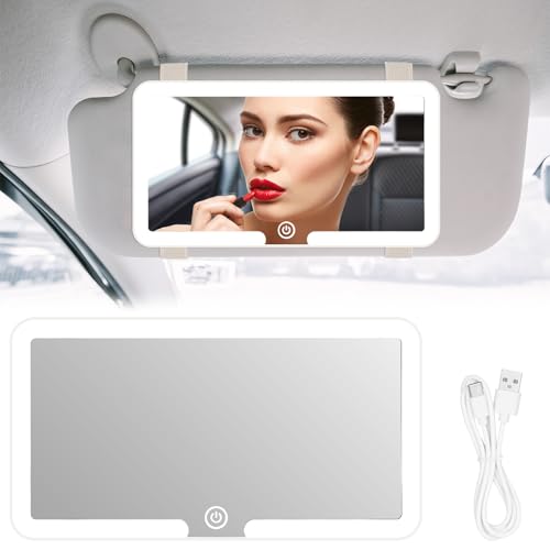 JIZZU Miroir Pare Soleil Voiture, Miroir LED de Courtoisie avec 3 modes Lumières Rechargeable pour...