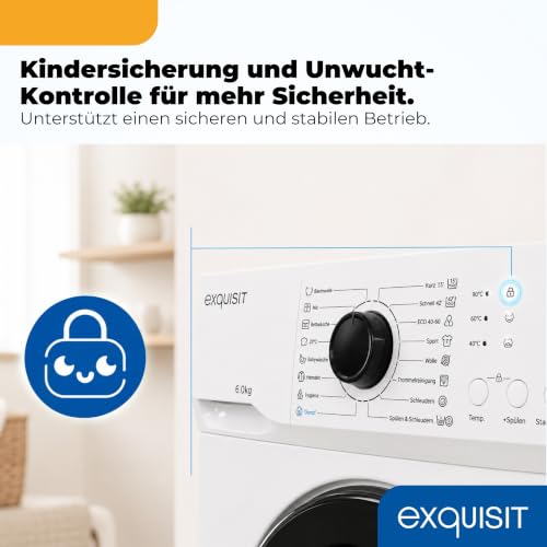 Exquisit Waschmaschine 6kg - Kleine Waschmaschine - 44 cm Tiefe - Weiss