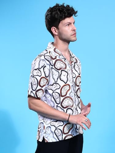 Image of The Indian Garage Co Men Cotton Oversized Vintage Half Sleeves Cuban Collar Street Wear Shirt