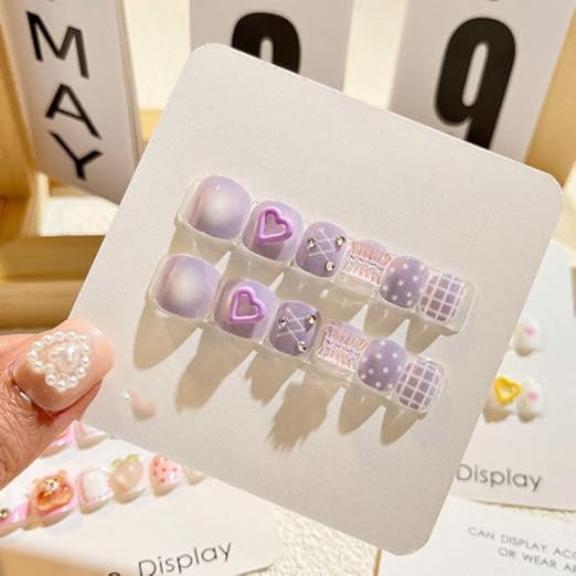 Kids & Children Stylish Press On Nails | Handcrafted Artificial Nails | Trendy Fake Nails Set for Girls | Beautiful Artificial Nails for Stylish Looks | Pack of 12 - Multi-Design-image-35