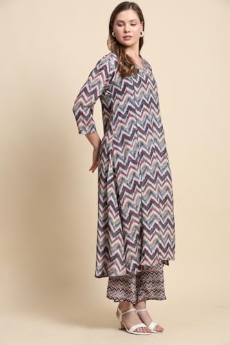 Toochki Kurta Set For Women |Two Piece Kurta Set | Latest Women Kurta Set | Flared Kurta Set | Trendy Long Kurta Set | Zig Zag Printed Multicolour