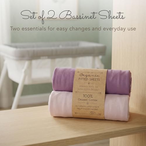 Image of 100% Organic Cotton Bassinet Sheets for Guava Lotus Bassinet, 2 Pack - Breathable Soft Fitted Bassinet Sheets for Baby & Newborn, Unisex (Purple)