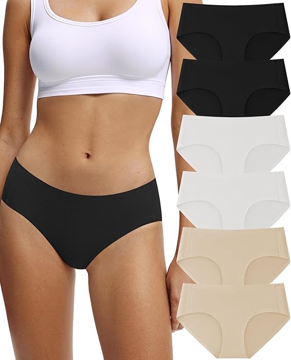 SunFlux® Seamless Cotton Underwear for Women No Show Bikini Panties Full Coverage Soft Comfort Hipsters 6 Pack-picture-32