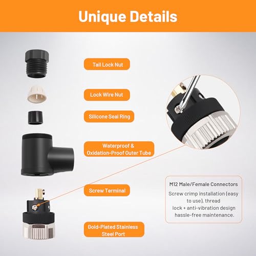 Conector M12 hembra de 5 pines codo 90° código A para cableado de sensores 3