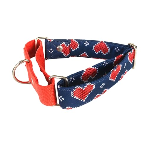 Image of Dog-O-Bow Cotton Blue and Red Heart Martingale Dog Collar, Durable, Comfortable & Adjustable Training Collar (Extra Large)