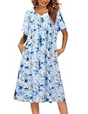 Ekouaer Camisón de manga corta para mujer, vestido de casa con bolsillos, estampado floral, vestido Mumu, Azul Tie dye, XXXXL