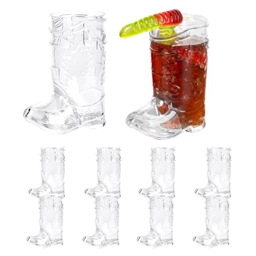 Fun Cups | Lot de 10 tasses transparentes en forme de botte de bière | Tasse à bière de 30 ml – Ensemble de tasses compactes en forme de botte de cowboy pour fêtes de rodéos, mariages, tasses à bière