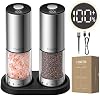 Molino de Sal y Pimienta Eléctrico Recargable TOMEEM, Set con Indicador de Batería | Gran Capacidad de 115ml, Molinillo Automático de Acero Inoxidable con Base de Almacenamiento Negra, Luz LED con 5 Niveles de Grosor Ajustables 2