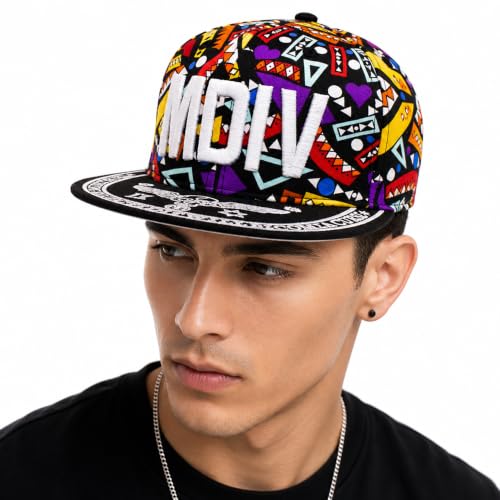Image of VRITRAZ Comfortable Polyester 3D Printed Hip Hop Cap for Men & Women | Adjustable Snapback Closure Flat Brim Baseball Hat | Lightweight Urban Streetwear Headwear for Dance, Skateboarding, Gym, Sports
