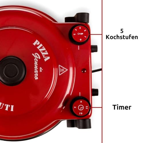 Foto von Ariete Pizzaofen 919, 4-Minuten-Pizza, Pizzaofen mit 5 Garstufen, Feuerfeste Platte zum Wiederaufwärmen, Holzbrettchen im Lieferumfang Enthalten, Max. Temperatur 400°C, 1200W, Rot