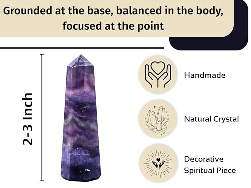 Image of Crystal Heaven Purple Fluorite Crystal Tower Obelisk Point For Chakra, Healing And Balancing - Aaa Grade Original Certified Gemstone Agate For Reiki Meditation Yoga Spiritual (2-3 Inches)