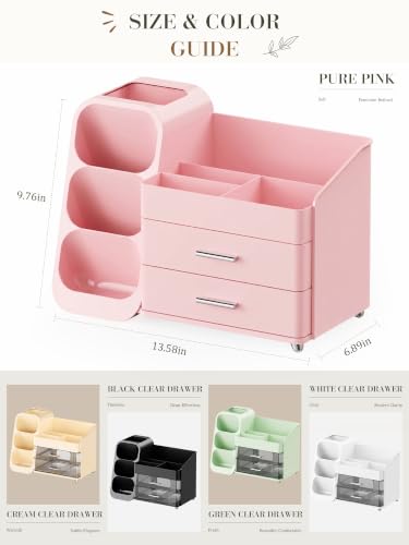 Pink Makeup Organizer with Drawer for Bathroom Countertop Dresser Desk use - image 7