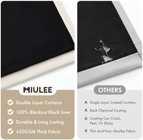 MIULEE Cream 100% Blackout Curtains for Bedroom 40x63 Inch Long - 3