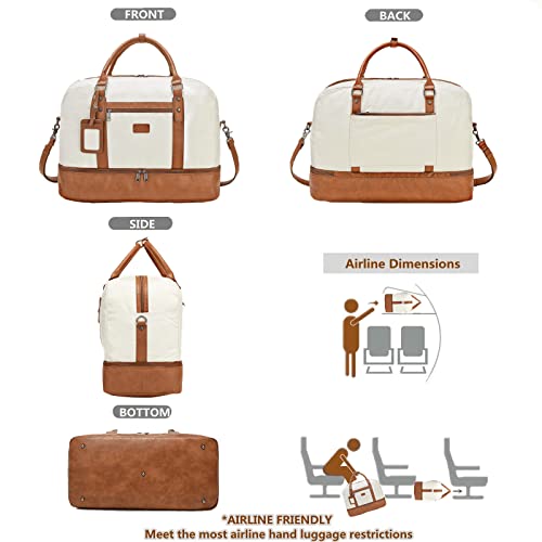 Wogarl Weekender Bags For Women Large Canvas Overnight Bag Travel Duffel Bags Carry On Shoulder Weekend Bag Tote With Shoe Compartment For Travel Night Flight Daily Use (Beige) #TOP2