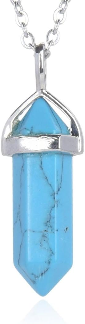 Natural Gemstone Bullet Pendant Necklace Healing Crystal Stone Quartz Reiki Chakra Energy Rock 18 Inch Stainless Steel Chain Waterproof Women Jewelry