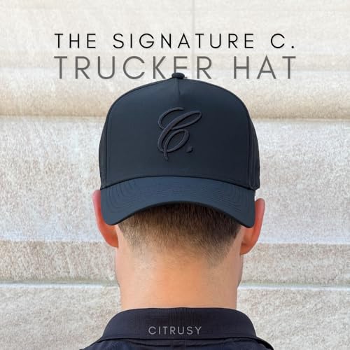 Image of CITRUSY Athletic Trucker Golf Hat | Performance Mens 5 Panel Cap | Cool Breathable Waterproof Workout Running Snapback