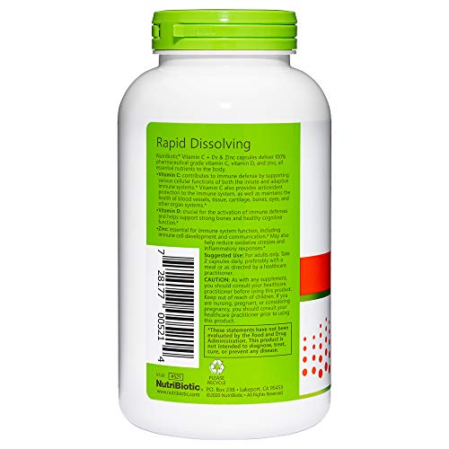 NutriBiotic – Vitamin C + Vitamin D3 & Zinc, 250 Capsules | Potent, Comprehensive Immune Support | Essential & Antioxidant Daily Supplement | Gluten & GMO Free - Thumbnail 4