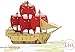 Produktbild Lin 3D POP UP Puzzle Schiff Piratenschiff (Holzfarbe-Rot)