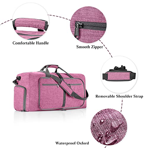Travel Duffle Bag for Men/Women 85L Foldable Sport Duffel Bag Gym Tote Bag with Shoes Compartment Large Overnight Bag Weekend Shoulder Bag Carry On Luggage Hospital Bag Light Purple A4