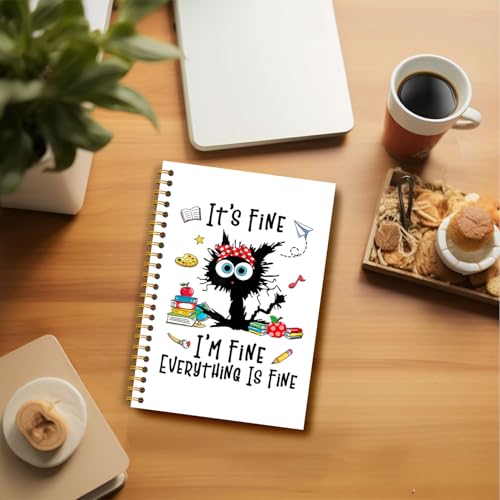 Carnet de notes couverture rigide chat noir élégant 14 x 21 cm pour l'écriture fine