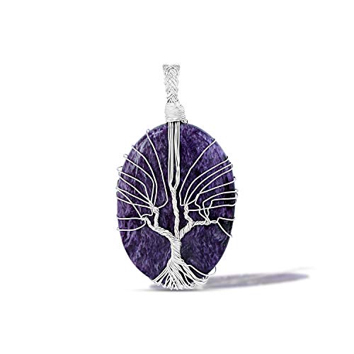 Pendentif charoite arbre de vie en fil enroulé pour un cadeau de Saint Valentin