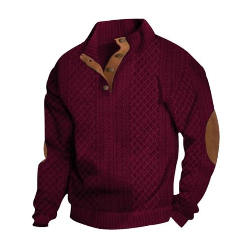 Jersey henley hombre punto trenzado abrigo manga larga cuello abotonado
