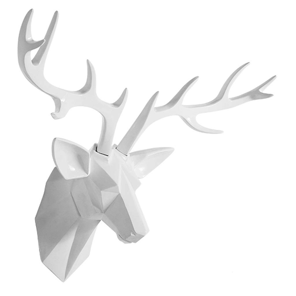 Sculpture tête de cerf tenture murale salon déco design résine blanche taille M