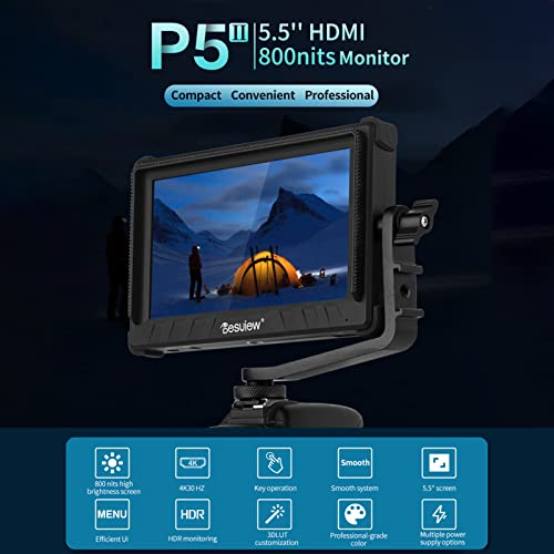 Xixian P5Ii 5.5 Inch Compact Camera Field Monitor 1920 * 1080 4K Hdmi Input & Output 800Nits Hight Brightness 3D Lut Customization Hdr Monitoring With Sunshade For Dslr Camera #TOP1
