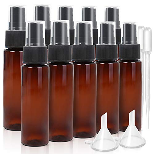 1oz Fine Mist Spray Bottles for Essential Oils, Teenitor Portable And Refillable Plastic Containers [Pipettes and Funnels], Amble,10 PCS