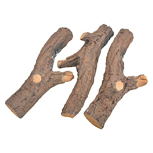 Skyflame 3 Pcs Ceramic Gas Fireplace Logs, Decoration Artificial For All Types Indoor Or Outdoor Fireplace And Fire Pit - Gas, Insert, Ventless, Vented, Electric, Realistic Clean Burning Accessories #TOP8
