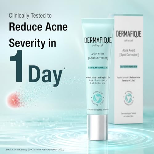 Image of Dermafique Acne Spot Corrector 10ml |Clinically tested to reduce Acne Severity in 1 Day* |2.5% Azelaic Acid | Oily /Acne Prone /Dry /Sensitive Skin | DermatTested on Indian Skin| Anti-Acne Solve |Women & Men