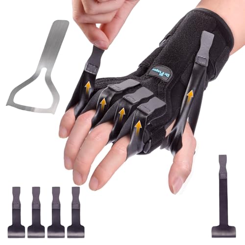 Radial Nerve Palsy Splint Brace for Wrist drop 5 Fingers Extension Stroke Patient Recovery Finger Limp Crutch Palsy MCP Arthroplasty for both Left and Right Hand - Black