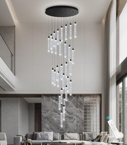 Image of 197 inch Long High Ceiling Chandelier 30-Lights Modern Bubble Crystal LED Light Fixture Dimmable Flush Mount Living Room Ceiling Pendant Light Staircase Foyer Entryway Dining Room Pendant Lighting