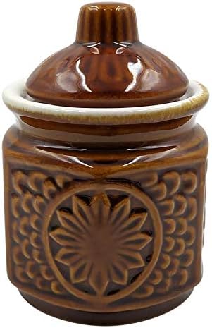 Farkraft Ceramic Pickle Jar Container Round Shape Achaar/Chutney Jar with Lid 700 ml Set of 1